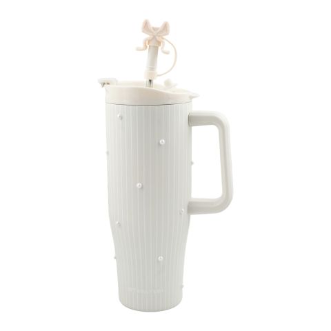 AJF Sitarayuri Stainless Steel Fancy Pearled Bow Tumbler, 1200ml, Off White