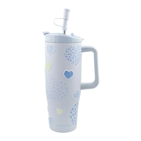 AJF Sitarayuri Stainless Steel Fancy Pearled Bow Tumbler, 1200ml, Blue