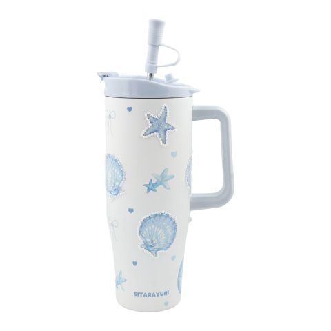 AJF Sitarayuri Stainless Steel Fancy Pearled Bow Tumbler, 1200ml, Blue & White