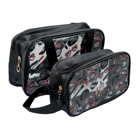 AJF Waterproof Transparent Cosmetic Organizer Makeup Storage Bag, Black, 2-Pack