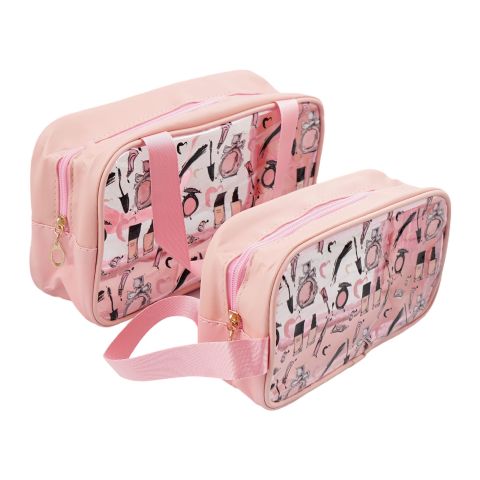 AJF Waterproof Transparent Cosmetic Organizer Makeup Storage Bag, Pink, 2-Pack