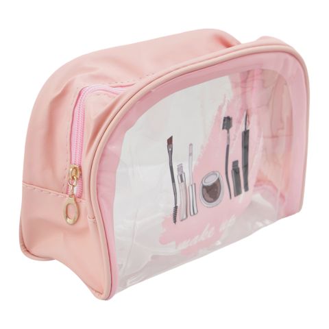 AJF Waterproof Transparent Cosmetic Organizer Makeup Pouch, Pink