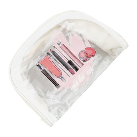 AJF Waterproof Transparent Cosmetic Organizer Makeup Pouch, White