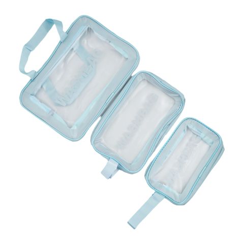 AJF PVC Washbag Waterproof Large Capacity Cosmetic Bag Set, Blue, 3-Pack