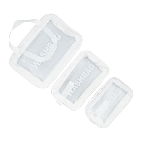 AJF PVC Washbag Waterproof Large Capacity Cosmetic Bag Set, White, 3-Pack