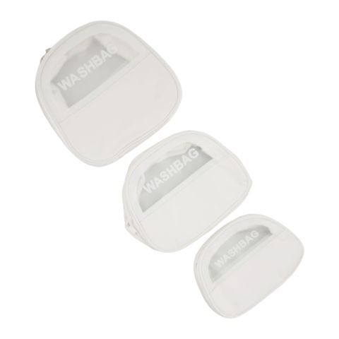 AJF PVC Round Washbag Cosmetic Bag Set, White, 3-Pack