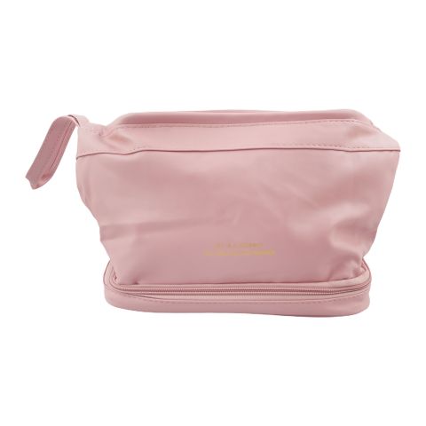 AJF PU Leather Waterproof 2 Layer Travel Cosmetic Bag, Pink