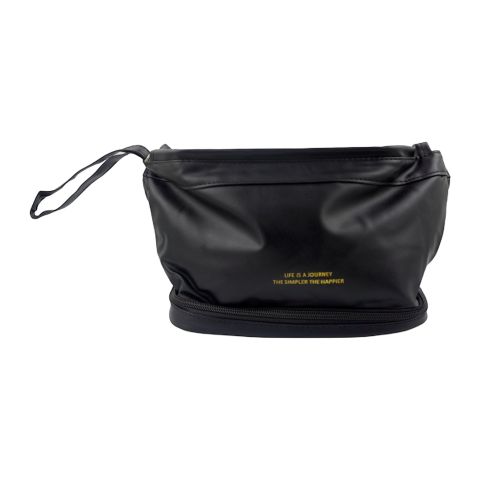AJF PU Leather Waterproof 2 Layer Travel Cosmetic Bag, Black