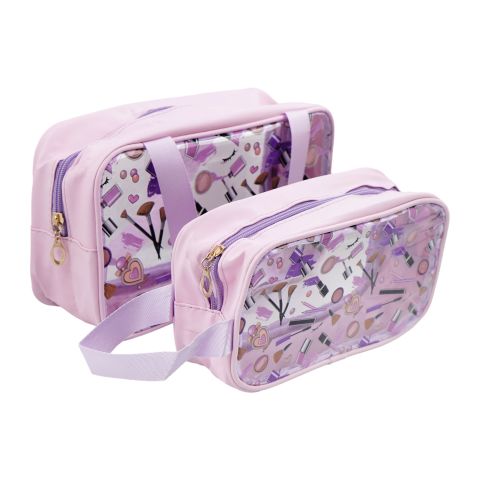 AJF Waterproof Transparent Cosmetic Organizer Makeup Storage Bag, Purple, 2-Pack