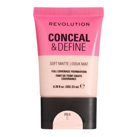 Makeup Revolution Conceal & Define Soft Matte Full Coverage Foundation, F0.5C, 23ml