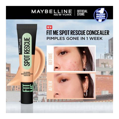 Maybelline Fit Me Spot Rescue Full Coverage Skin-Improving Concealer + Salicylic Acid, 15g, 20