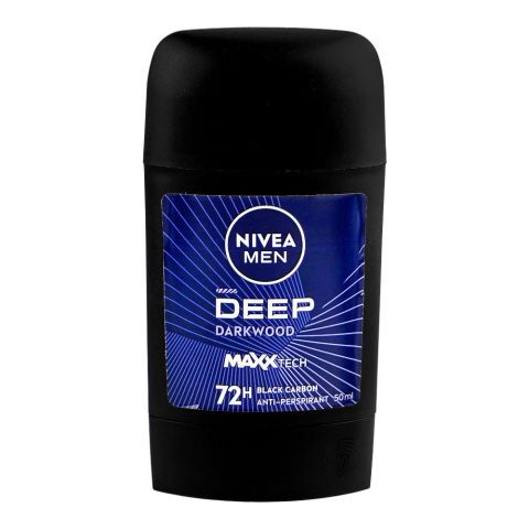 Nivea Men 72H Deep Dark Wood Black Carbon Deodorant Stick, Anti-Perspirant, 50ml
