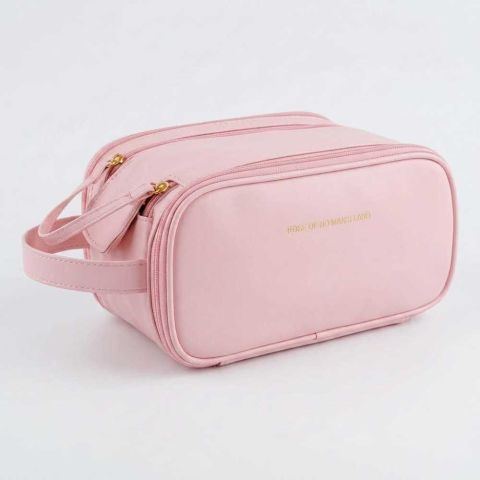 AJF Large Waterproof Leather Makeup Bag, Portable Travel Cosmetic Organizer, Baby Pink