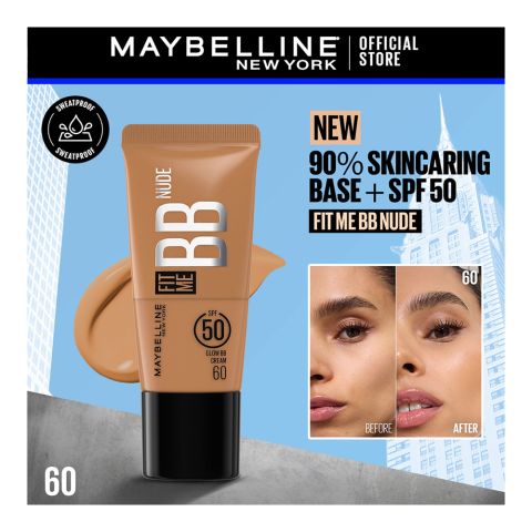 Maybelline Fit Me BB Nude Glow Cream, Sweatproof, SPF50, 60