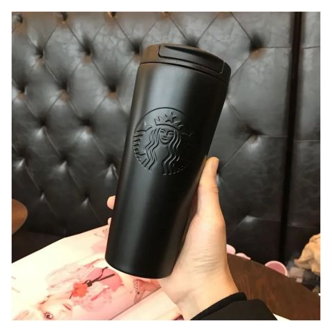 AJF Stainless Steel Starbucks Coffee Mug With Straw, 500ml Capacity, Black