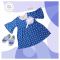 Tiny Trends Pleats Frock With Flower, Blue Printed