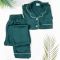 Basix 2-Piece Pajama Set, Silk Shirt and Trouser, Dark Green, SW-106