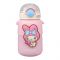 Melody Plastic Thermos Cup Cute Water Bottle With Straw & Strap, Leakproof, Pink, 8075B