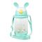 Rabbit & Floral Plastic Water Bottle With Strap, 600ml Capacity, Blue