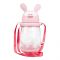 Rabbit & Floral Plastic Water Bottle With Strap, 600ml Capacity, Pink, LY-271