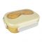 Plastic Snap Lock Lunch Box, 3 Compartments, Spoon & Fork, 1200ml, Yellow, 8.5cm (W) x 15cm (H) x 5cm (D), 25451