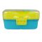 Plastic Lunch Box, 3 Compartments, Spoon & Sauce Jar, Yellow, 13cm (W) x 14.4cm (H) x 5cm (D), Lx-7118