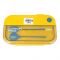 Plastic Lunch Box, 2 Compartments & Cutlery, 1100ml, Yellow & Blue, 7.5cm (W) x 16cm (H) x 5.5cm (D), Yk0335