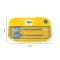 Plastic Lunch Box, 2 Compartments & Cutlery, 1100ml, Yellow & Blue, 7.5cm (W) x 16cm (H) x 5.5cm (D), Yk0335