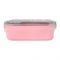 Plastic Lunch Box With 2 Compartments & Cutlery, 1000ml Capacity, Pink, Yc9008