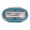 Plastic Lunch Box, 2 Compartments & Cutlery, 1000ml, Blue, 7.5cm (W) x 15.5cm (H) x 5.5cm (D), Kh-002