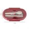 Plastic Lunch Box, 2 Compartments & Cutlery, 1000ml, Red, 7.5cm (W) x 14.5cm (H) x 5.5cm (D), Kh-002