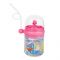 Children's Pot Plastic Water Flask With Fancy Straw For Kids, 250ml, 10cm (H) x 7.5cm (W), Pink