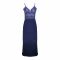 Flourish 2-Piece Satin Silk and Delicate Lace Nightdress With Nighty and Ankle-Length Robe, Navy Blue, FLW-5984