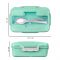 Plastic Lunch Box With Metal Cutlery, Green, 5.5cm (H) x 16.5cm (W) x 10cm (D), (SH-203) 0001004