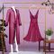 Moon Girl 3-Piece Nightgown, Long Nighty, Panty and Ankle Length Robe, Maroon, 513