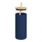 Inaaya Traders Glass Bottle With Wooden Cap and Straw, 450ml, Blue