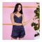 Basix Nighty Camisole Shorts Set With Matching Laces, Navy Blue, CS-116