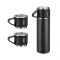 3in1 Travel Water Bottle with 3 Stainless Steel Mugs, Hot & Cold Vacuum Insulated Flask, Black, 500ml