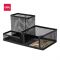 Deli Mesh Metal Desk Organizer With Three Compartments, Multi-Purpose Use, 215X75X53mm, Black, E9175