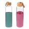 Glass Water Bottle With Wooden Cap & Bamboo Cover, 750ml Capacity, Assorted Colors