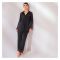 Poppy Pajama Set, Front Open Collared Shirt With Laces & Trouser, Premium Soft Silk Loungewear For Women, Black, 136