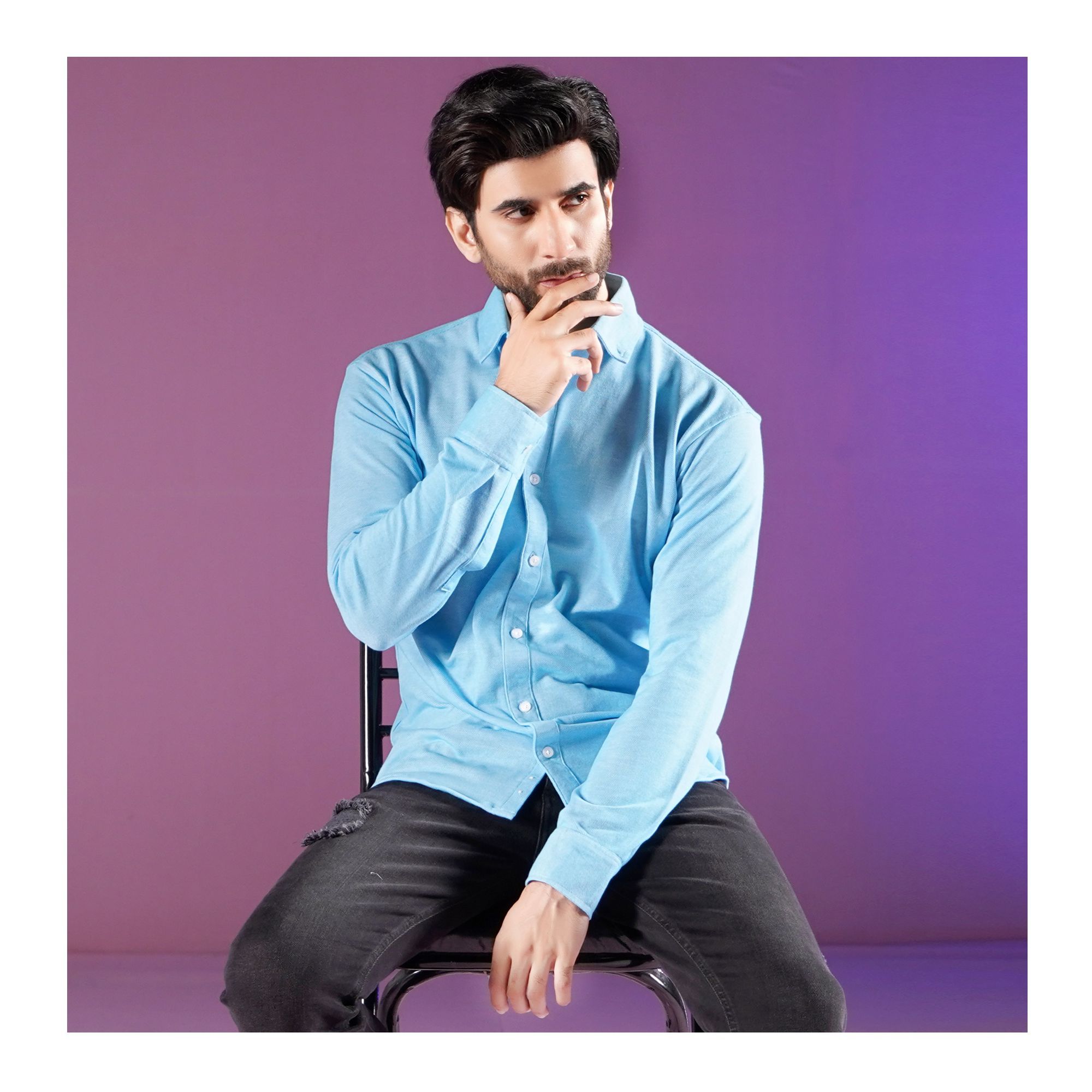 Basix Men's Sky Blue Knitted Pique Fabric Shirt, MCS-202 price in Pakistan