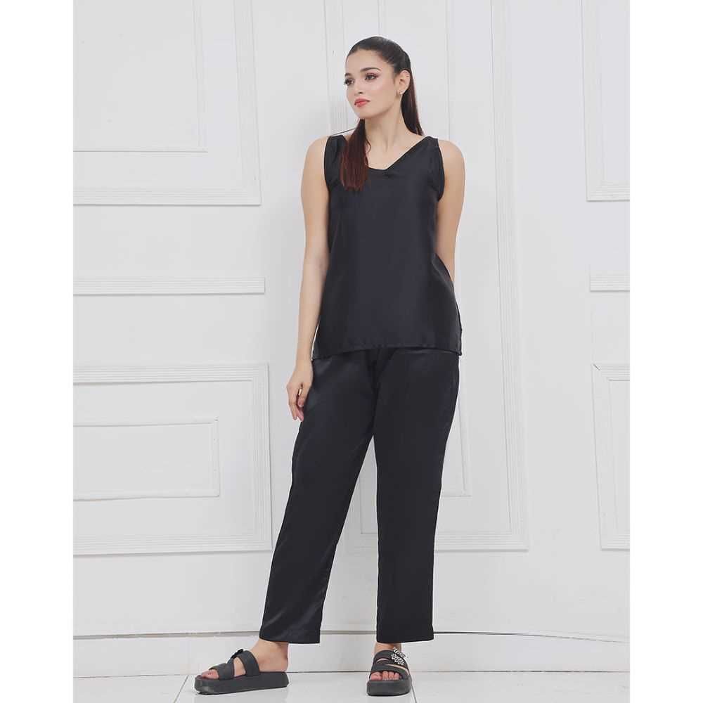 Sajiero Women's Dream Silk Sleeveless Pajama Suit, Silk, Black, 296814 price in Pakistan