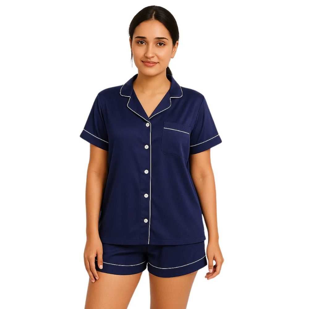 Sajiero Women's Smooth Weave Night Suit Set, Silk, Blue, 296805 price in Pakistan