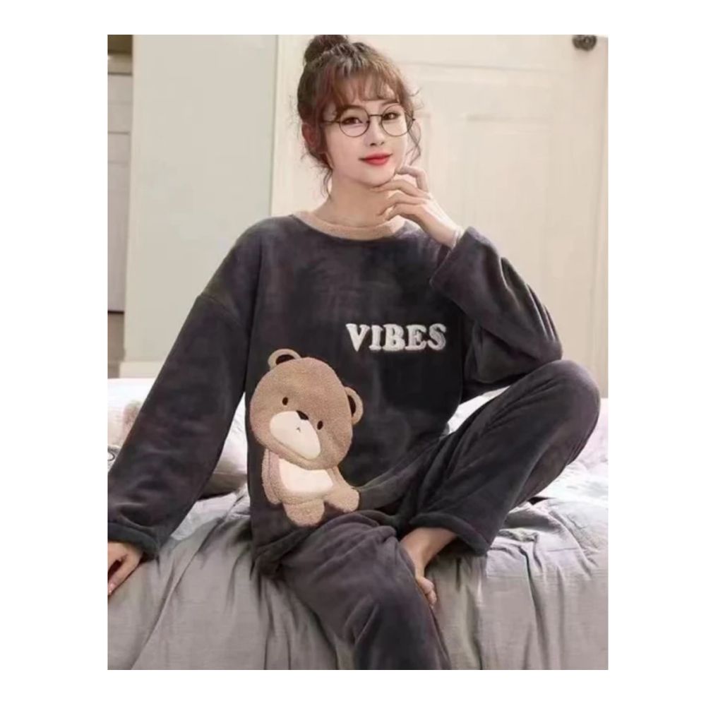 Sajiero Women's Long Sleeve Pajama Suit, Fleece, Dark Grey price in Pakistan