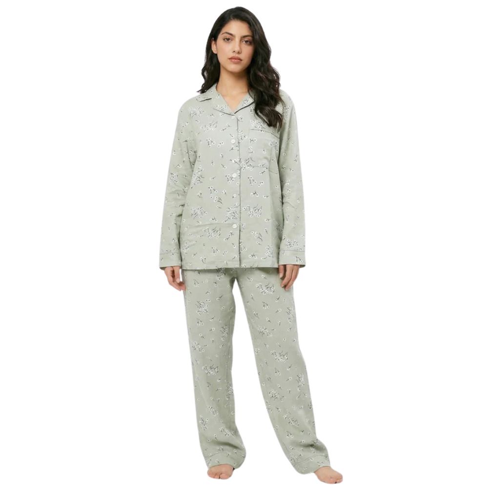 Sajiero Women's Linen Pajama Suit, Breeze Night Soft, Green price in Pakistan