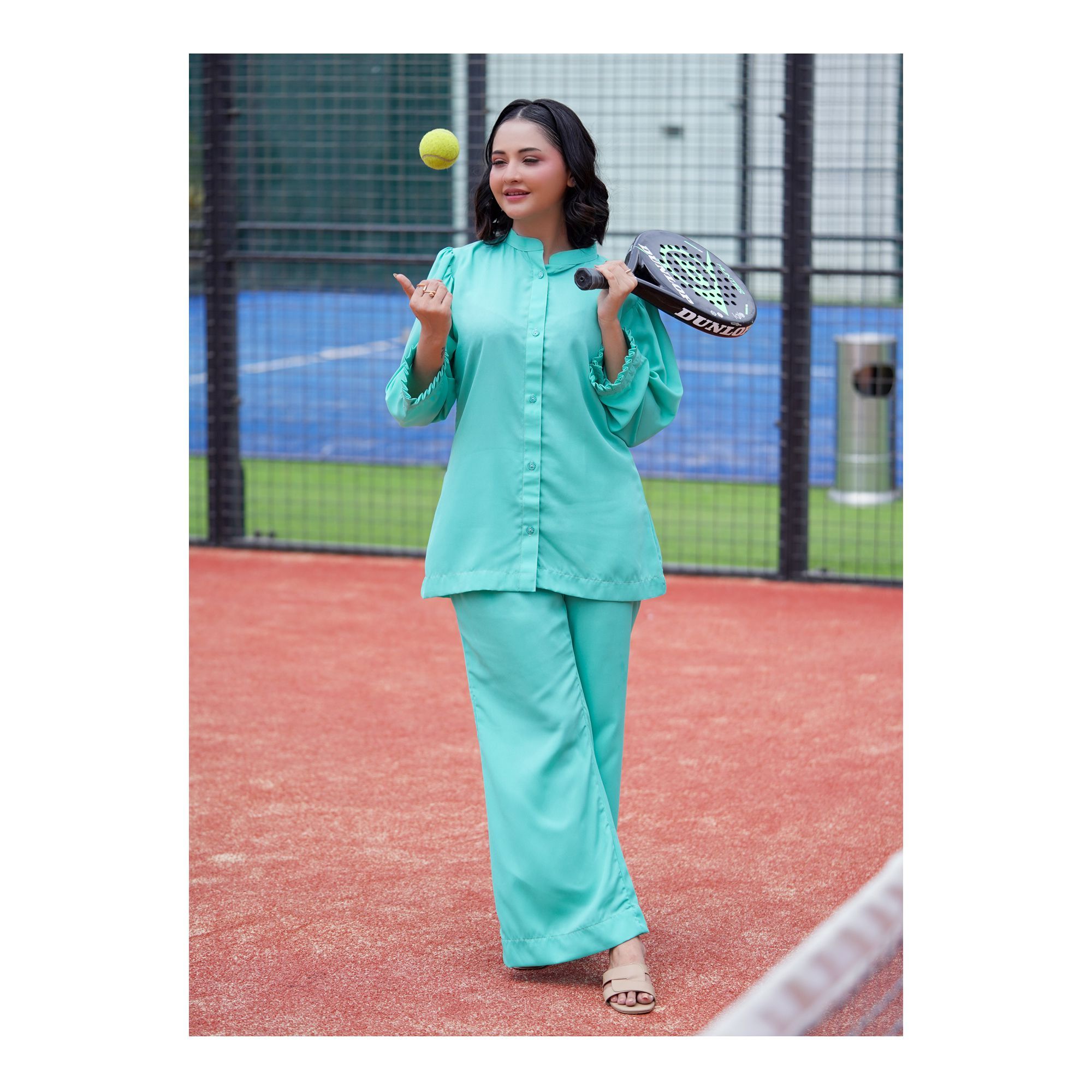 Basix Women's Aqua Co-ord Set Dress, Frill Cuff & Bell Bottom Trouser, CORD-101 price in Pakistan
