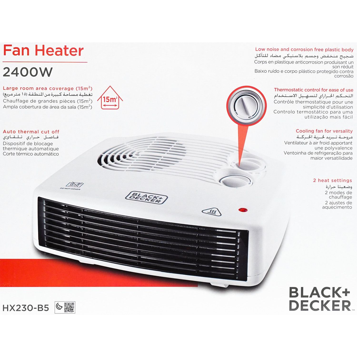 Black+Decker 2400W 220-240V Horizontal Fan Heater, 50-60Hz With  Thermostatic and Dual Thermal Control and Cooling Fan With auto Shutoff  Feature, HX230-B5 at best prices - Shopkees