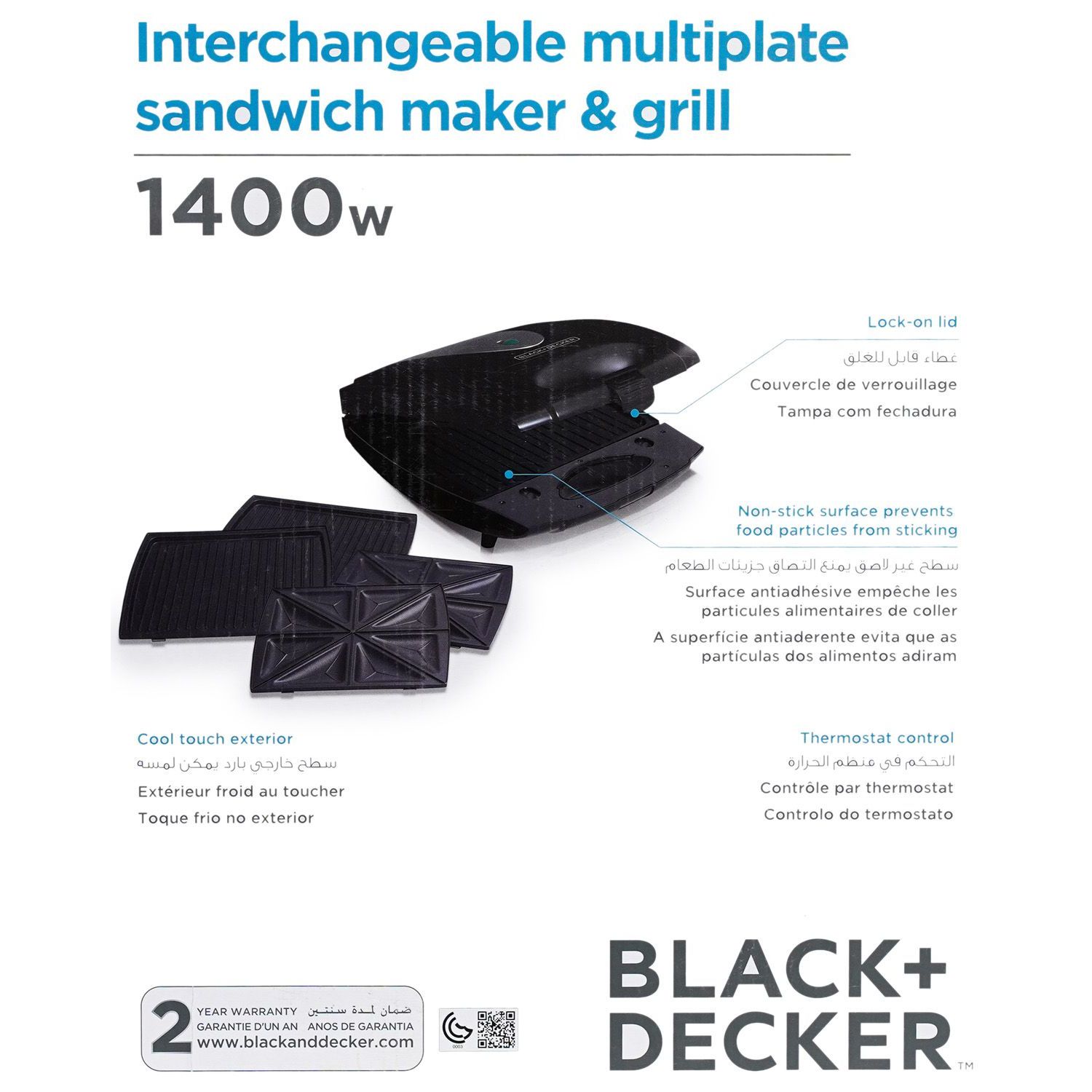Black+Decker Interchangeable 4 Plate Sandwich Maker - TS4080 - Anasia Shop