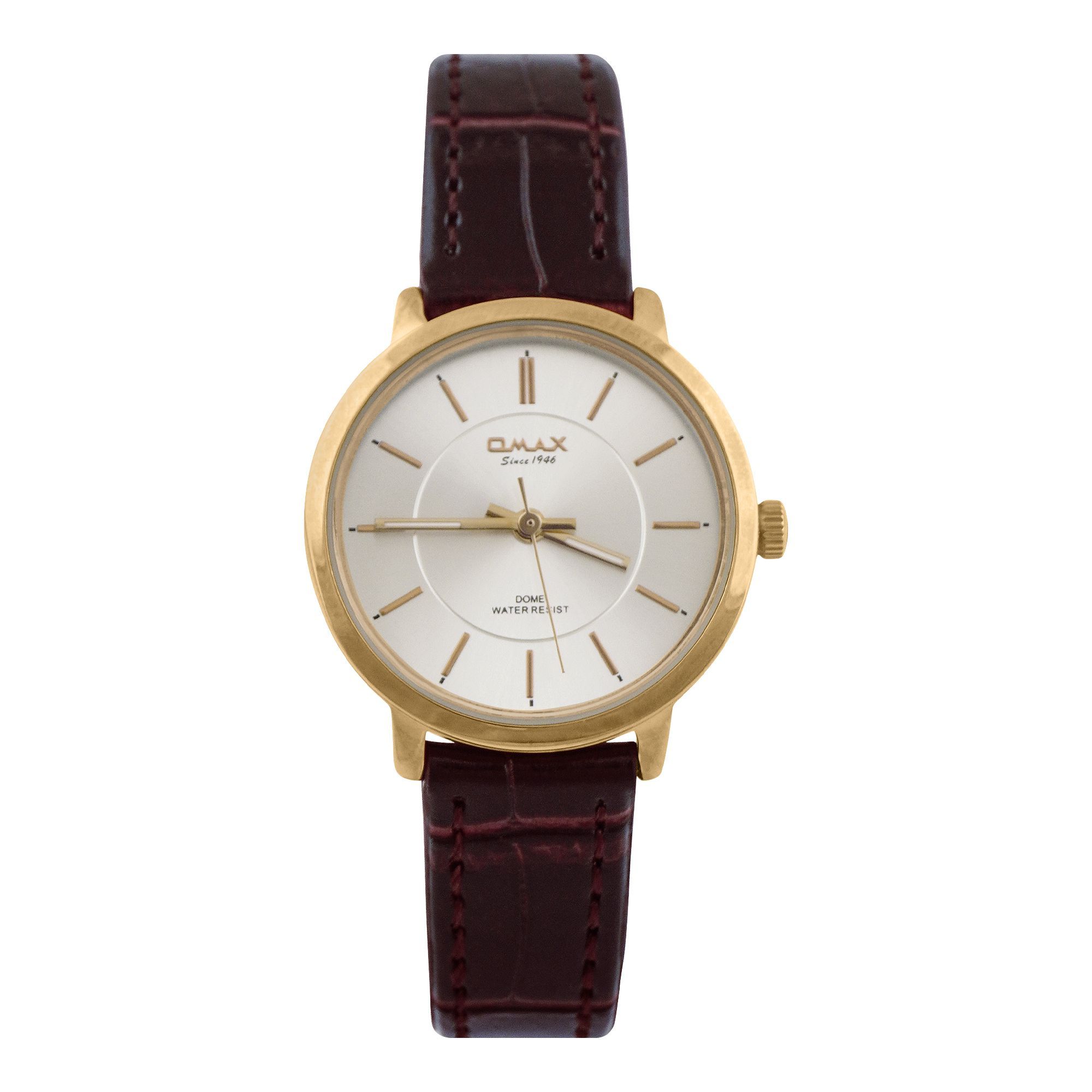 Buy Omax Women's Yellow Gold Round Dial With Textured Dark Maroon